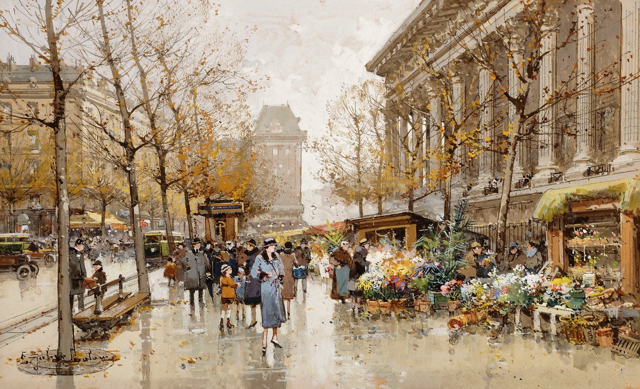 Paryska ulica jesienią autorstwa Eugene Galien Laloue
