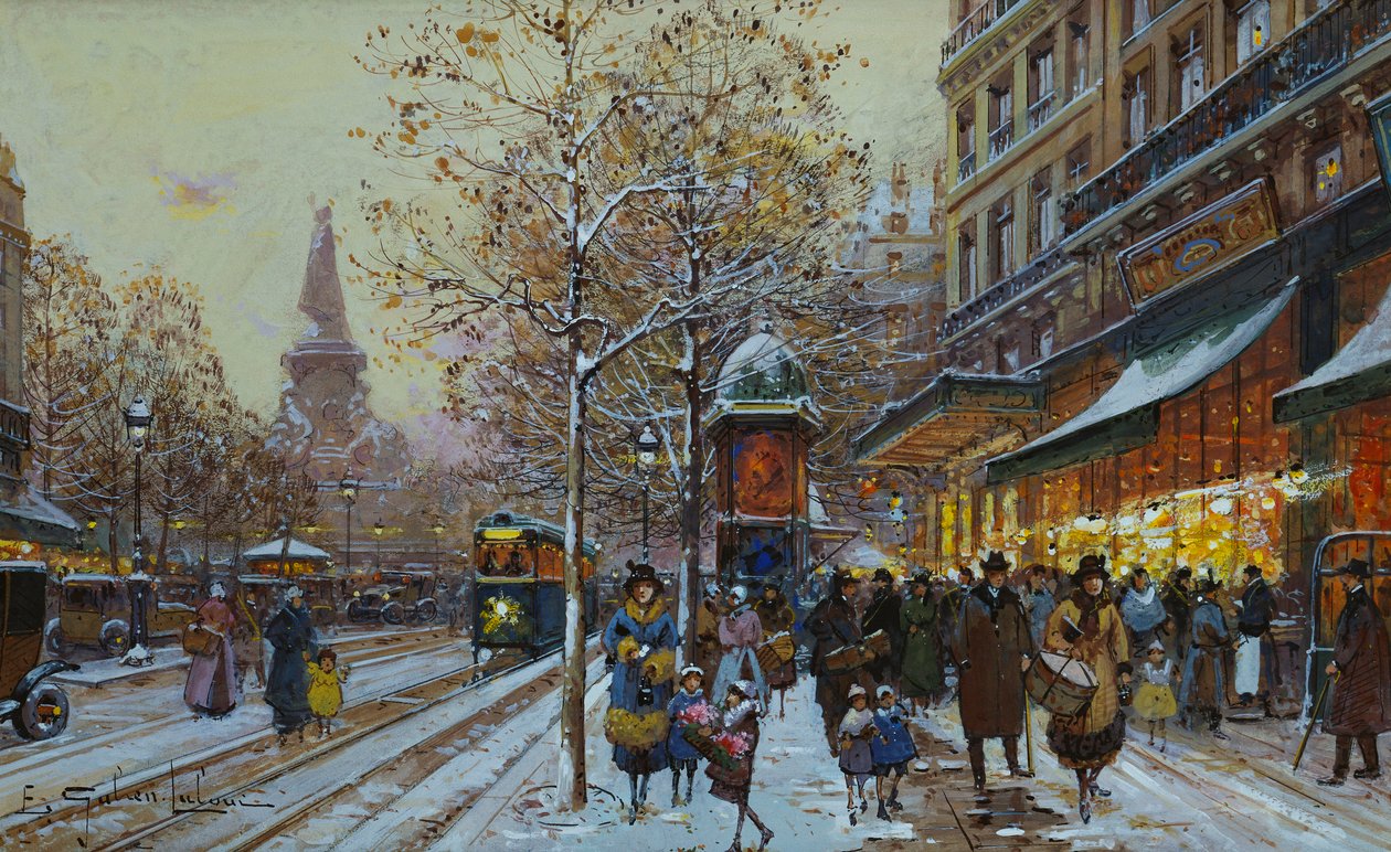 Place de la Republique, Paryż (węgiel i kolor nadwozia na papierze) autorstwa Eugene Galien Laloue