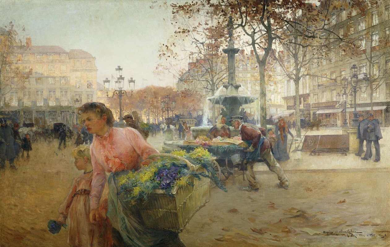 Place du Theatre Francais, Paryż autorstwa Eugene Galien Laloue