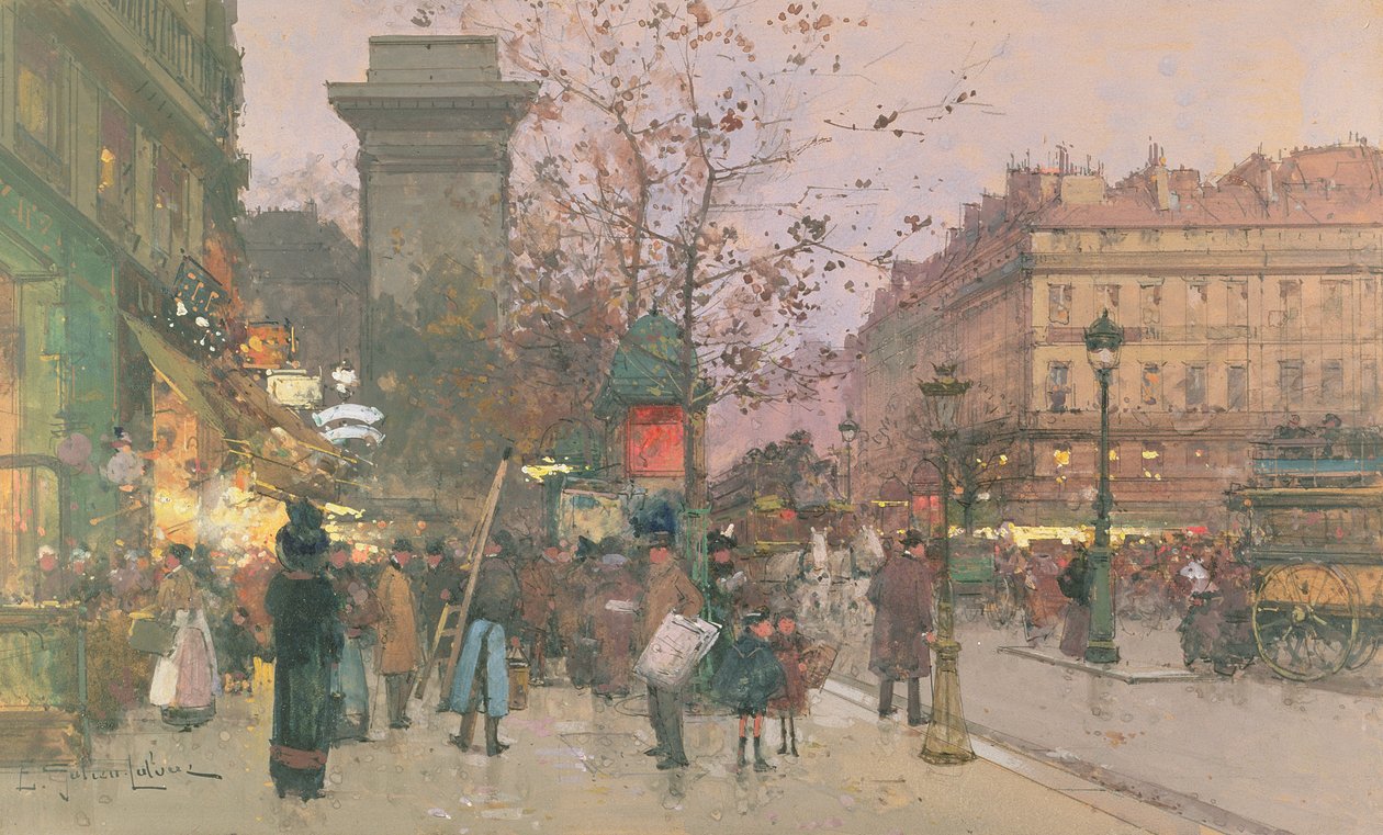 Porte Saint Denis (w/c na papierze) autorstwa Eugene Galien Laloue