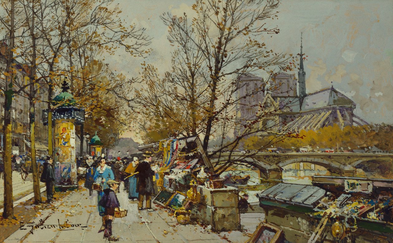 The Rive Gauche, Paryż, z Notre Dame Beyond (kolor nadwozia na karcie) autorstwa Eugene Galien Laloue