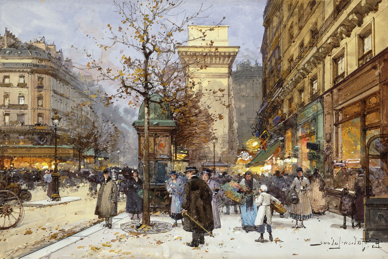 Figury na Le Boulevard St. Denis o Zmierzchu autorstwa Eugene Galien Laloue