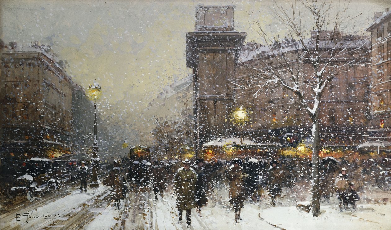 La Porte St. Martin (czarna kreda i kolor nadwozia) autorstwa Eugene Galien Laloue