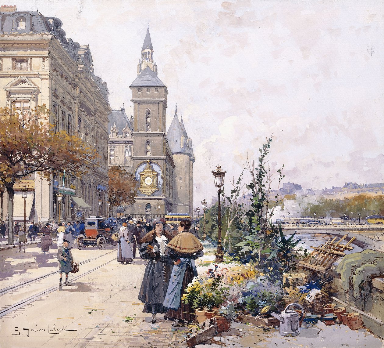 Quai aux Fleurs i Hotel autorstwa Eugene Galien Laloue