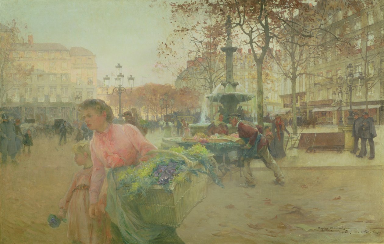 Place du Theatre Francais w Paryżu autorstwa Eugene Galien Laloue