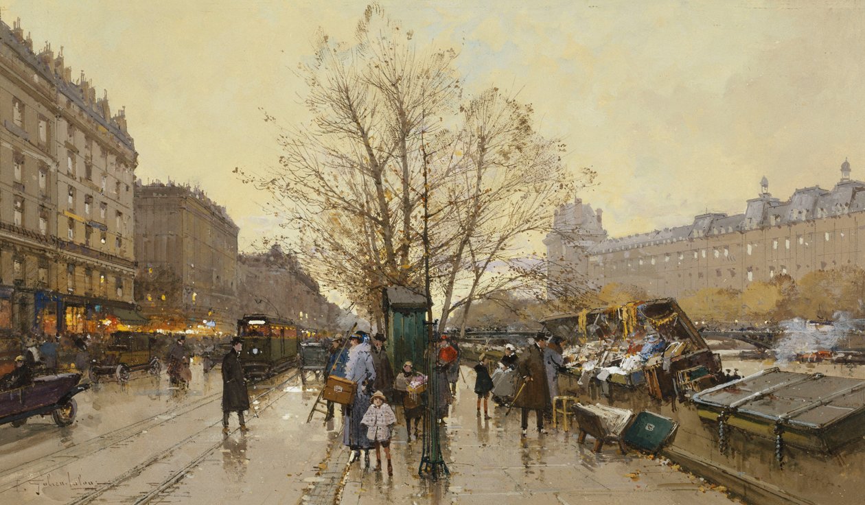Doki Paryża; Les Quais w Paryżu? autorstwa Eugene Galien Laloue