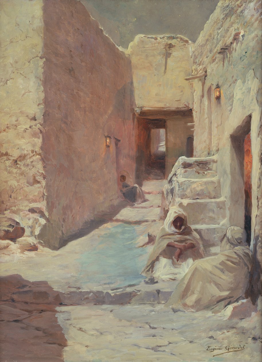 Scena uliczna z Arabami (olej na płótnie) autorstwa Eugene Alexis Girardet