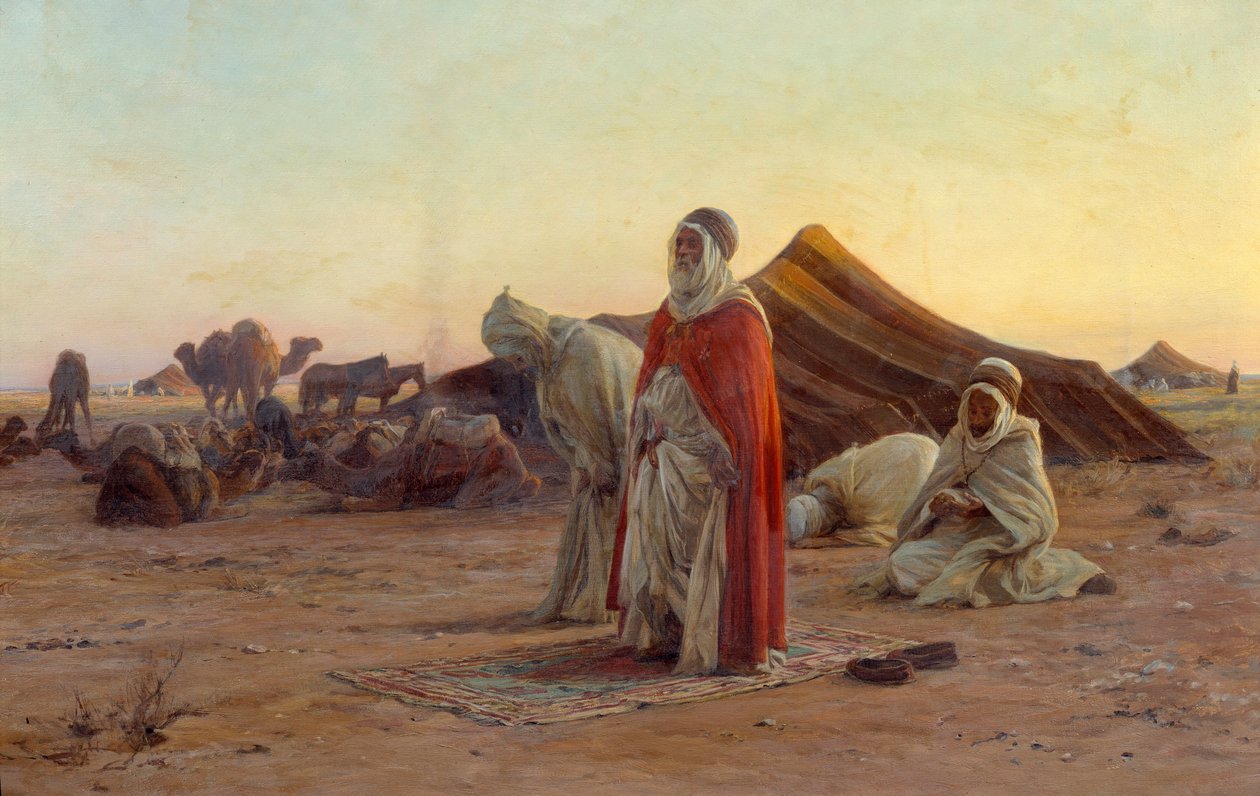 Namiot na pustyni Modlitwa. Szczegół. Obraz Eugene Alexis Girardet (1853-1907) XIX-wieczna Bayonne, Musee Bonnat autorstwa Eugene Alexis Girardet