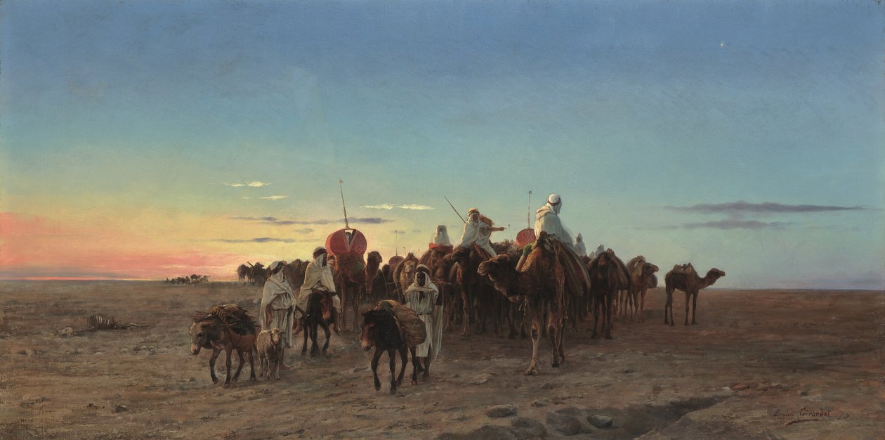 Karawana o zmroku autorstwa Eugene Alexis Girardet