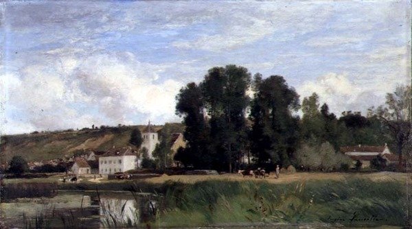 Nad brzegiem Sekwany w Levy autorstwa Eugene Antoine Samuel Lavieille