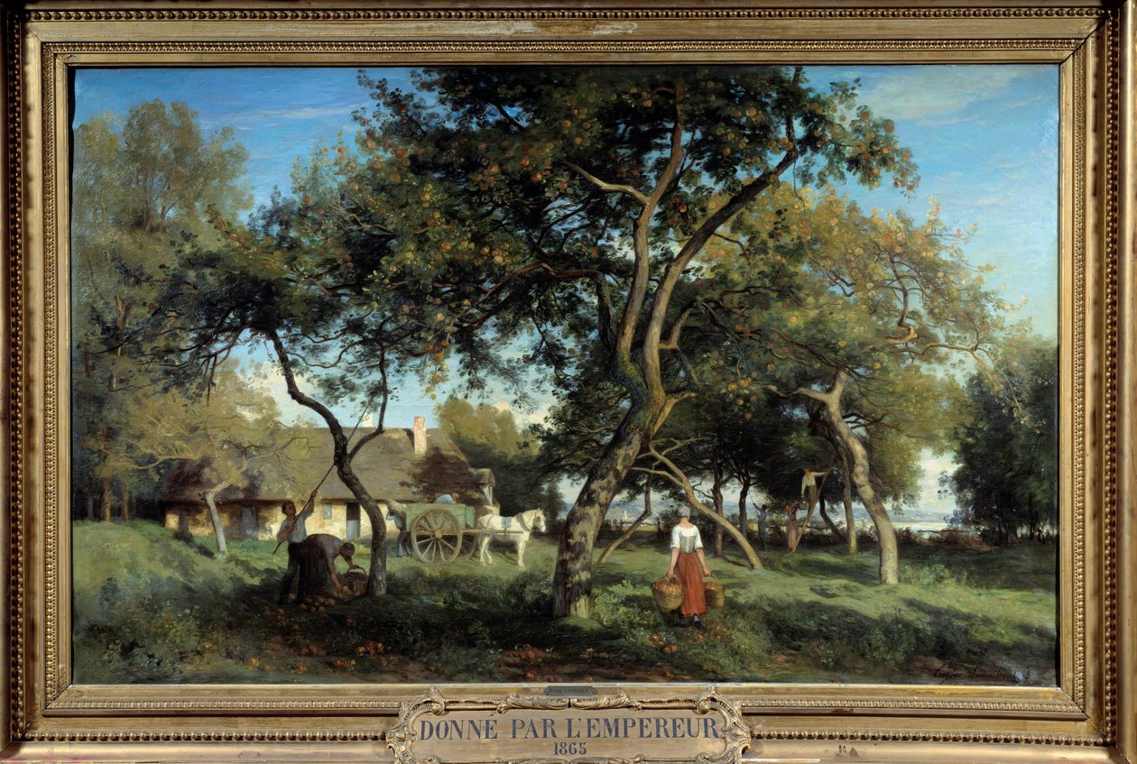 Zbieranie jabłek w Normandii w 1865 r. Obraz Eugene Lavieille (1820-1889) autorstwa Eugene Antoine Samuel Lavieille