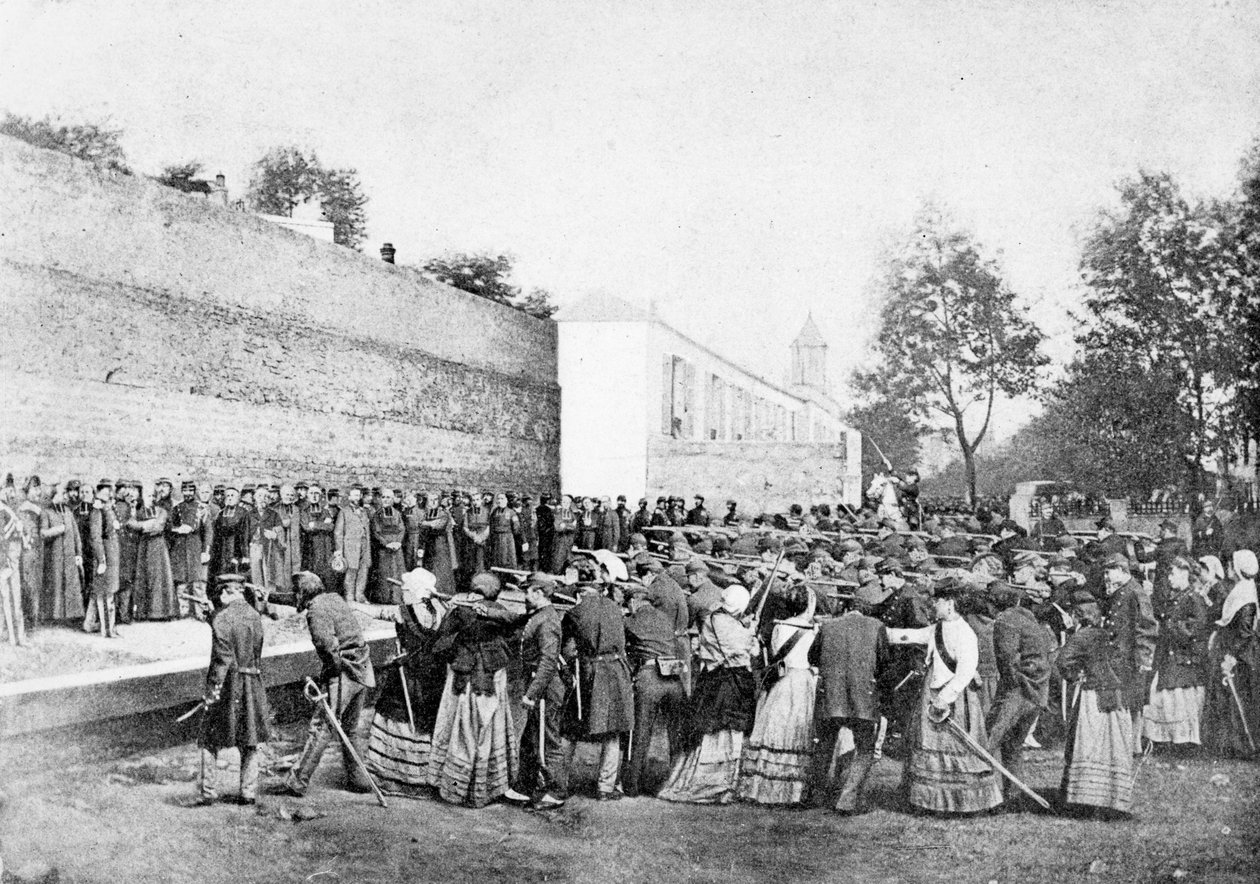 Odtworzenie masakry 62 zakładników na Rue Haxo, Belleville, Paryż, 1871 autorstwa Eugene Appert