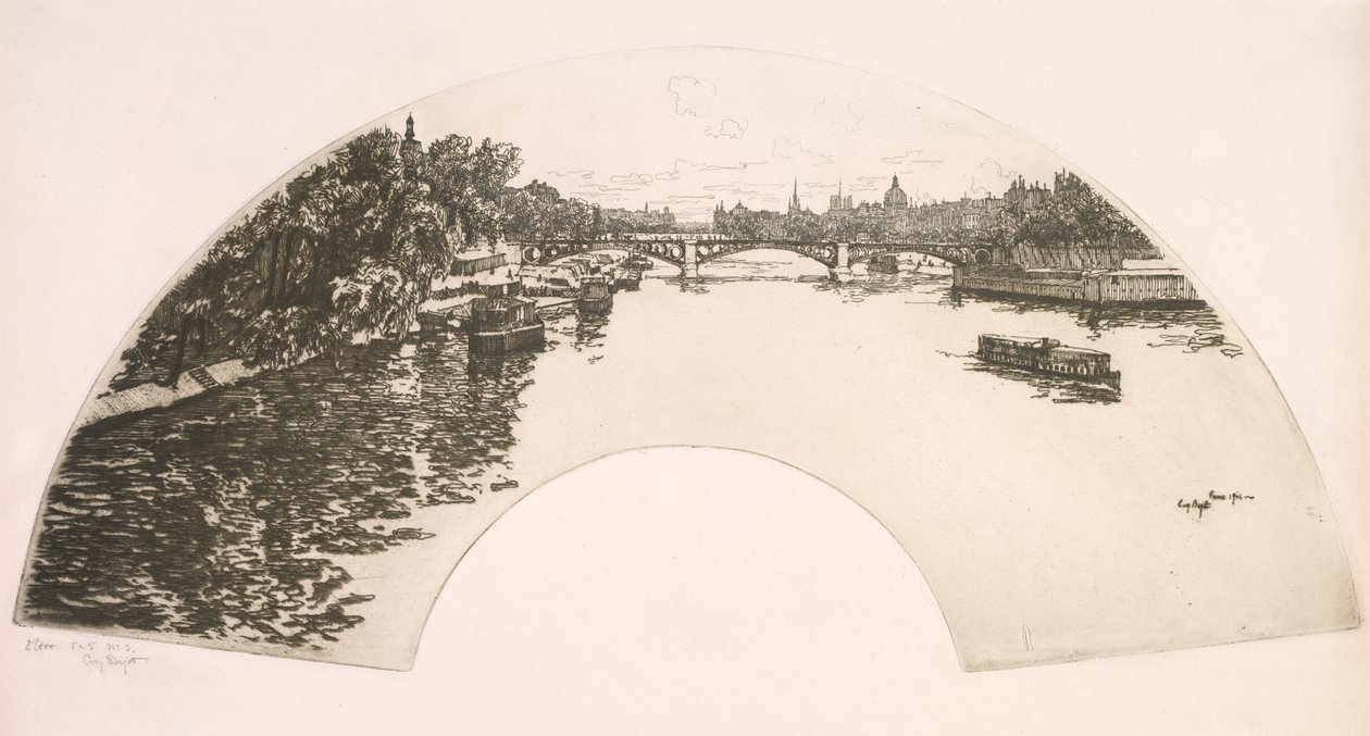Wachlarz, Sekwana widziana z Pont Royal (Eventail, La Seine vue du Pont Royal) autorstwa Eugene Bejot