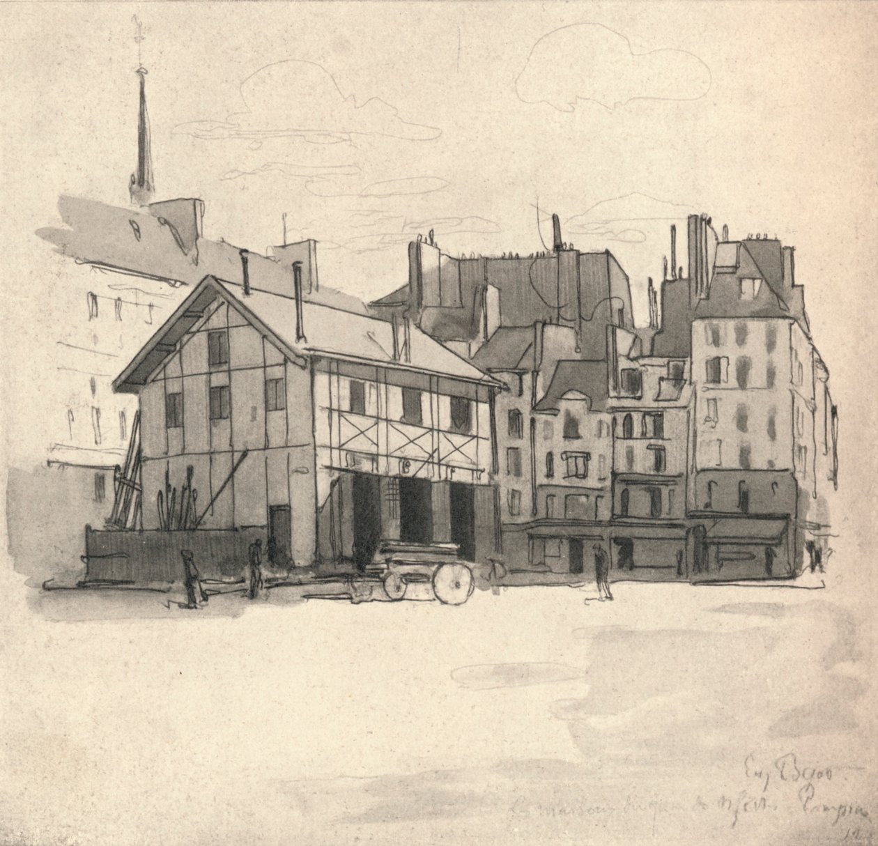 Stare domy przy Quai des Orfevres, 1915 autorstwa Eugene Bejot
