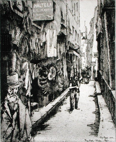 Ulica paryska, z „Du Ier au XXeme: Les Arrondissements de Paris...”, wyd. 1903 (akwaforta) autorstwa Eugene Bejot