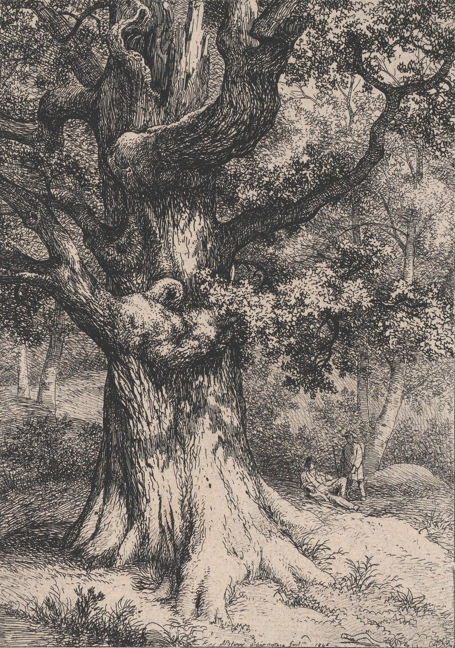 Karol Wielki, dąb z orlim gniazdem, 1845. autorstwa Eugene Bléry