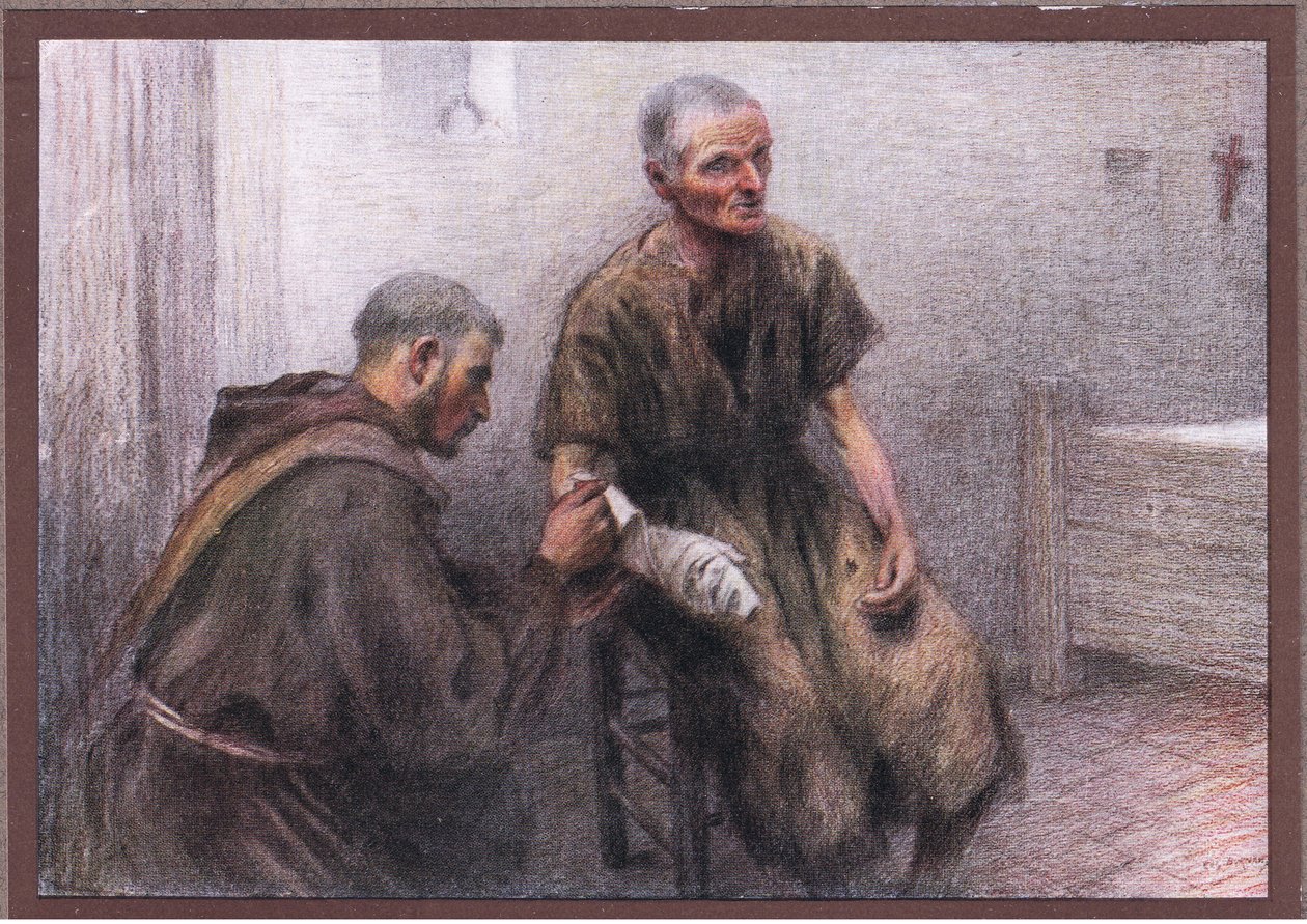 Brat Bentivoglia opiekuje się trędowatym, 1919 autorstwa Eugene Burnand