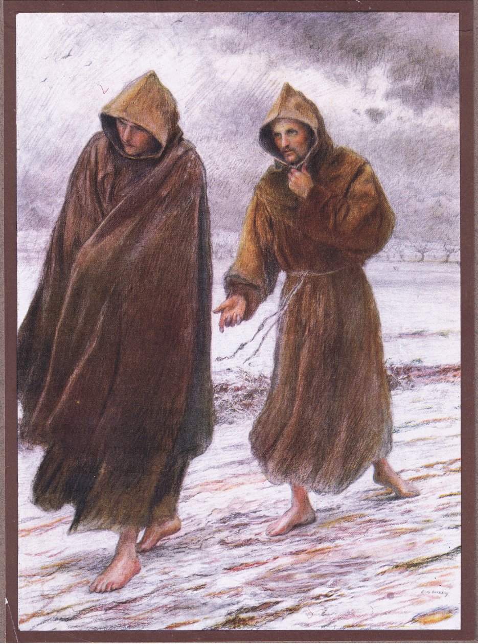 Św. Franciszek wyrusza do brata Leona, gdzie znajduje się doskonała radość, 1919 autorstwa Eugene Burnand