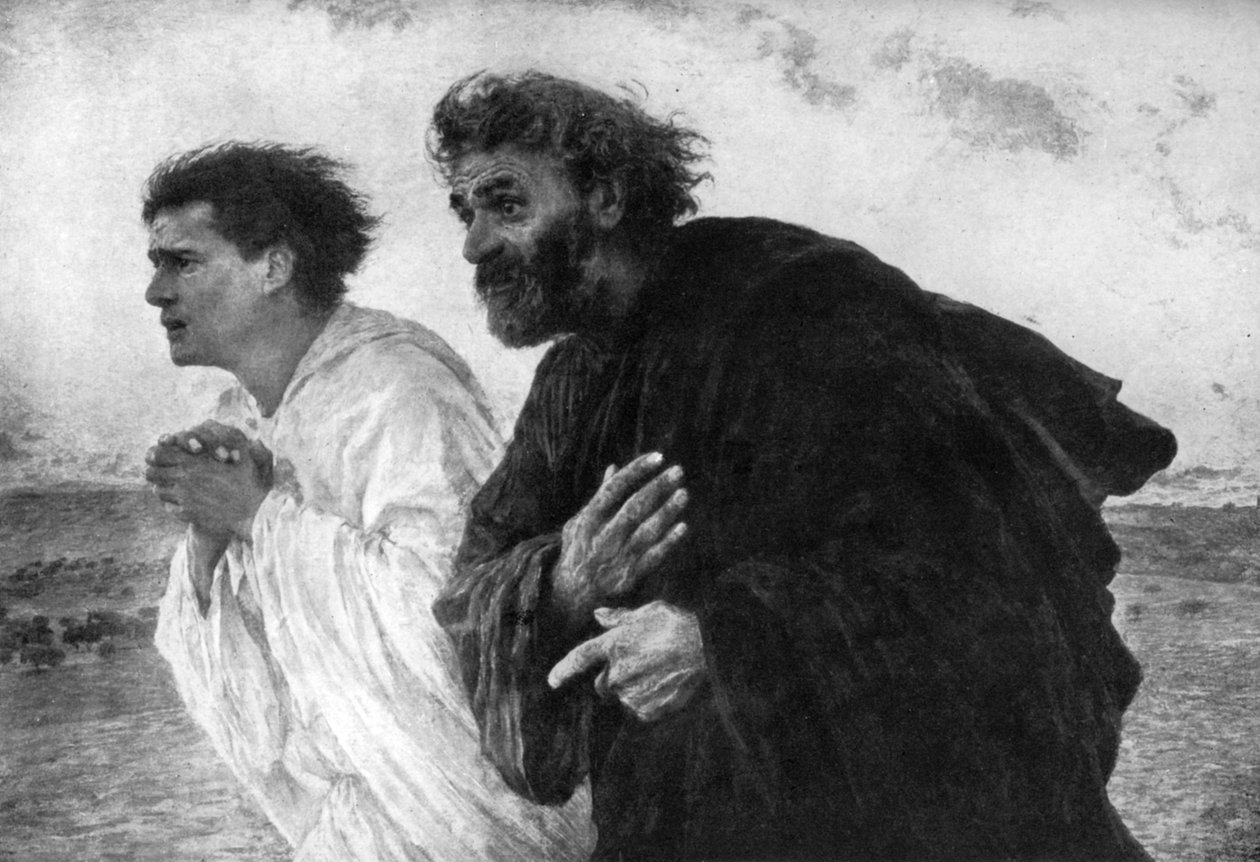 Apostołowie Piotr i Jan w poranek zmartwychwstania, 1926. autorstwa Eugene Burnand