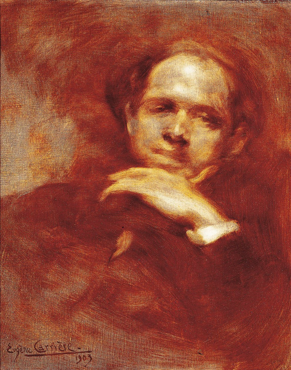 Portret Pau Casalsa, wiolonczelisty, dyrygenta i hiszpańskiego kompozytora (1876-1973) 1903 (olej na płótnie) autorstwa Eugène Carrière