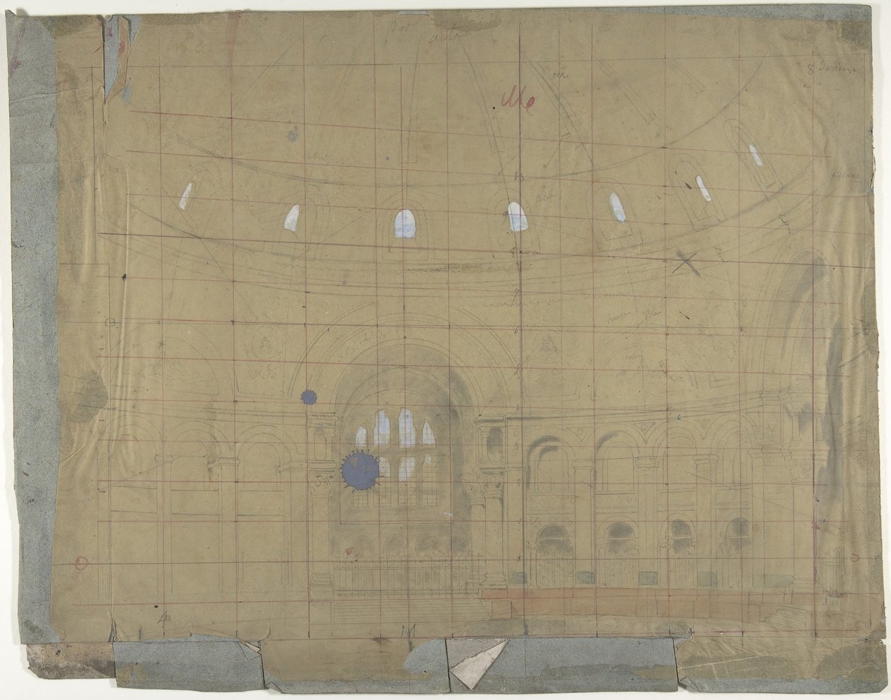 Projekt scenografii w Operze w Paryżu: Wnętrze kościoła, 1830-90. autorstwa Eugene Ciceri
