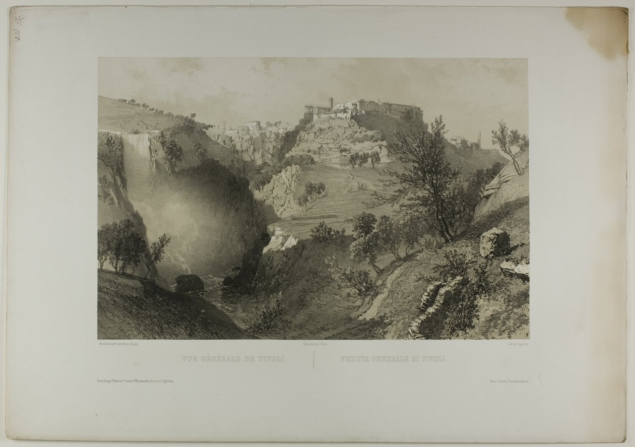 Widok ogólny Tivoli, tablica siedemnasta z Italie Monumentale et Pittoresque autorstwa Eugene Ciceri