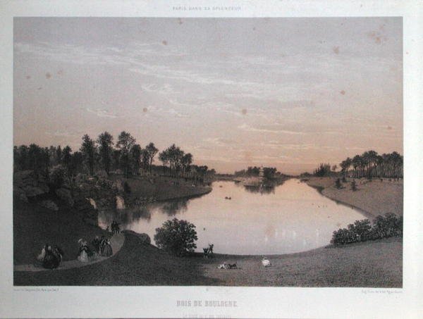 Bois de Boulogne z "Paryża w jego blasku", ok. 1860 (litografia) autorstwa Eugene Ciceri