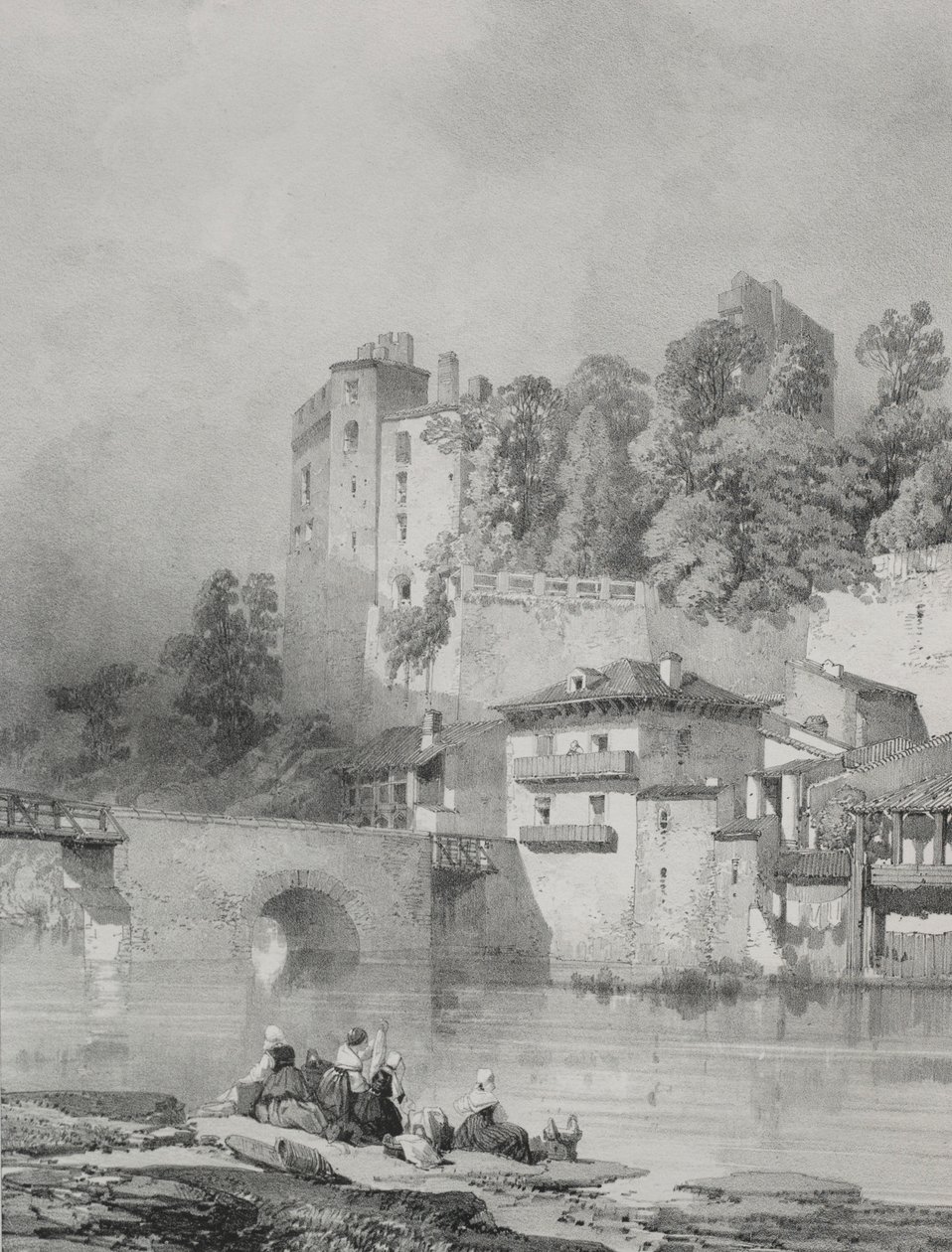 Malownicze i romantyczne podróże po starożytnej Francji. Bretania: Zamek Clisson. autorstwa Eugene Ciceri