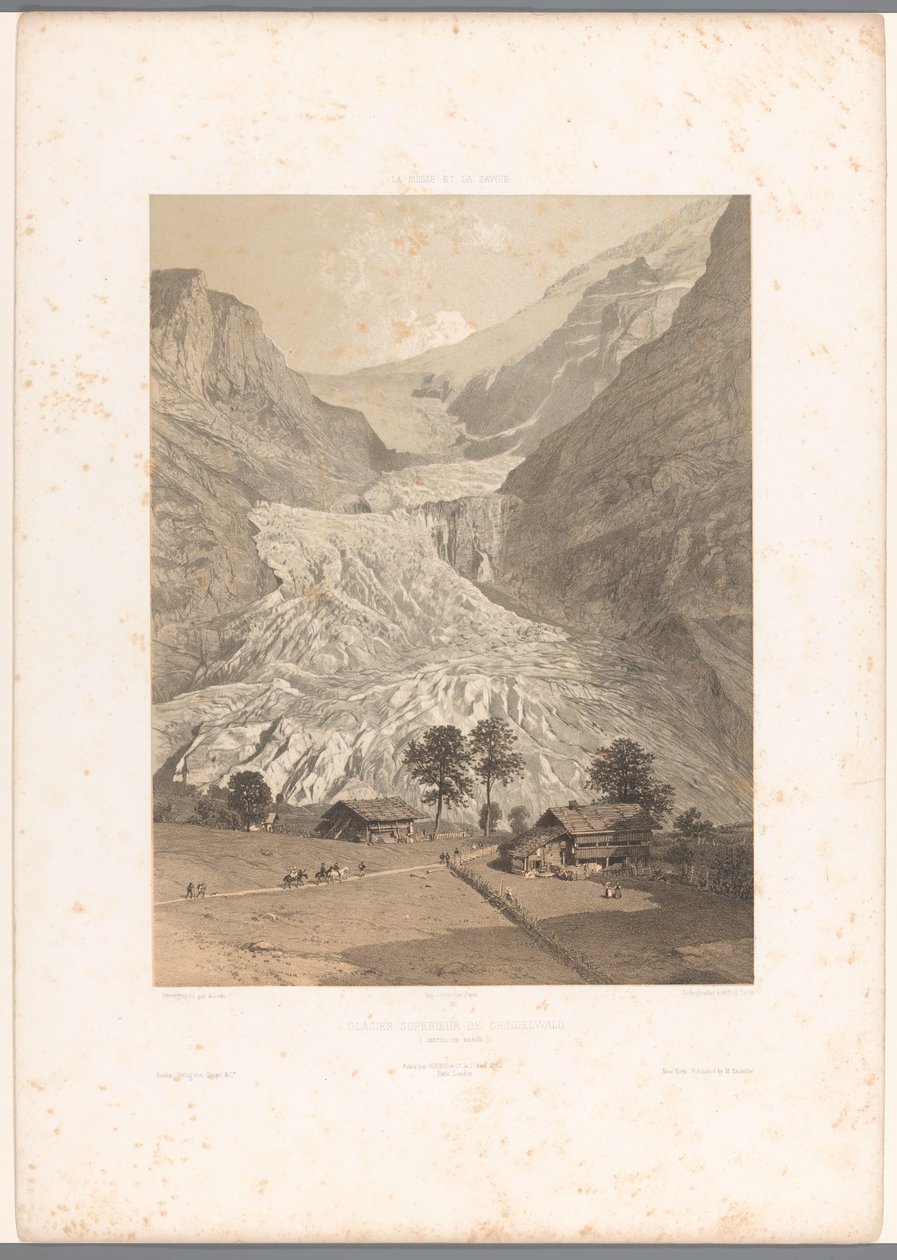 Widok na wysoki lodowiec Grindelwald Glacier Superior de Grindelwald (tytuł na obiekcie) Twarze w Szwajcarii i Sabaudii (tytuł serii) La Suisse et la Savoie (tytuł serii na obiekcie) autorstwa Eugene Ciceri