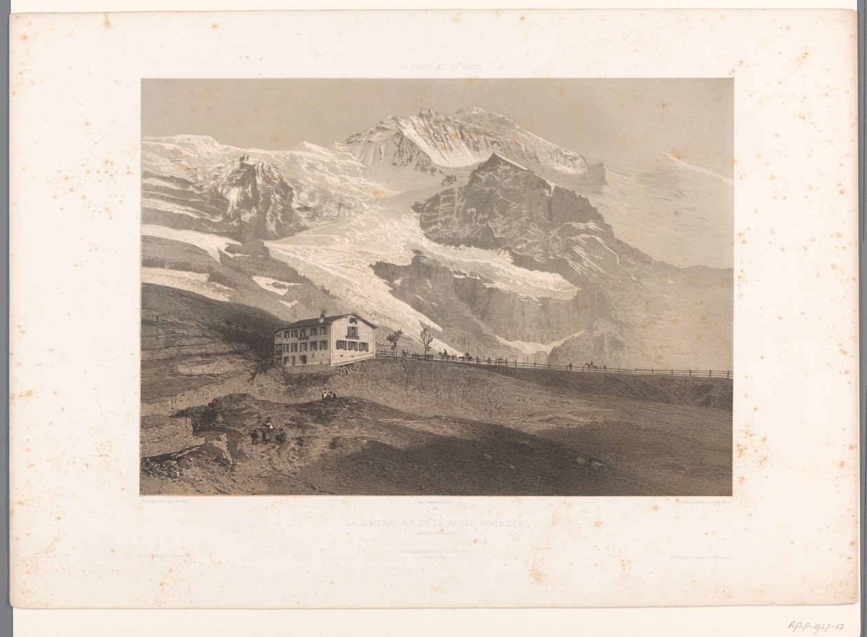 Widok na Jungfrau z Kleine Scheidegg La Jungfrau vue de la petite Scheideck (tytuł na obiekcie) Twarze w Szwajcarii i Sabaudii (tytuł serii) La Suisse et la Savoie (tytuł serii na obiekcie) autorstwa Eugene Ciceri