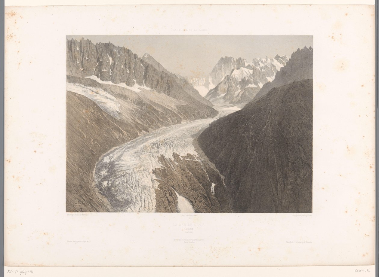 Widok na lodowiec Mer-de-Glace w Chamonix La Mer de Glace, Chamonix (tytuł na obiekcie) Twarze w Szwajcarii i Sabaudii (tytuł serii) La Suisse et la Savoie (tytuł serii na obiekcie) autorstwa Eugene Ciceri