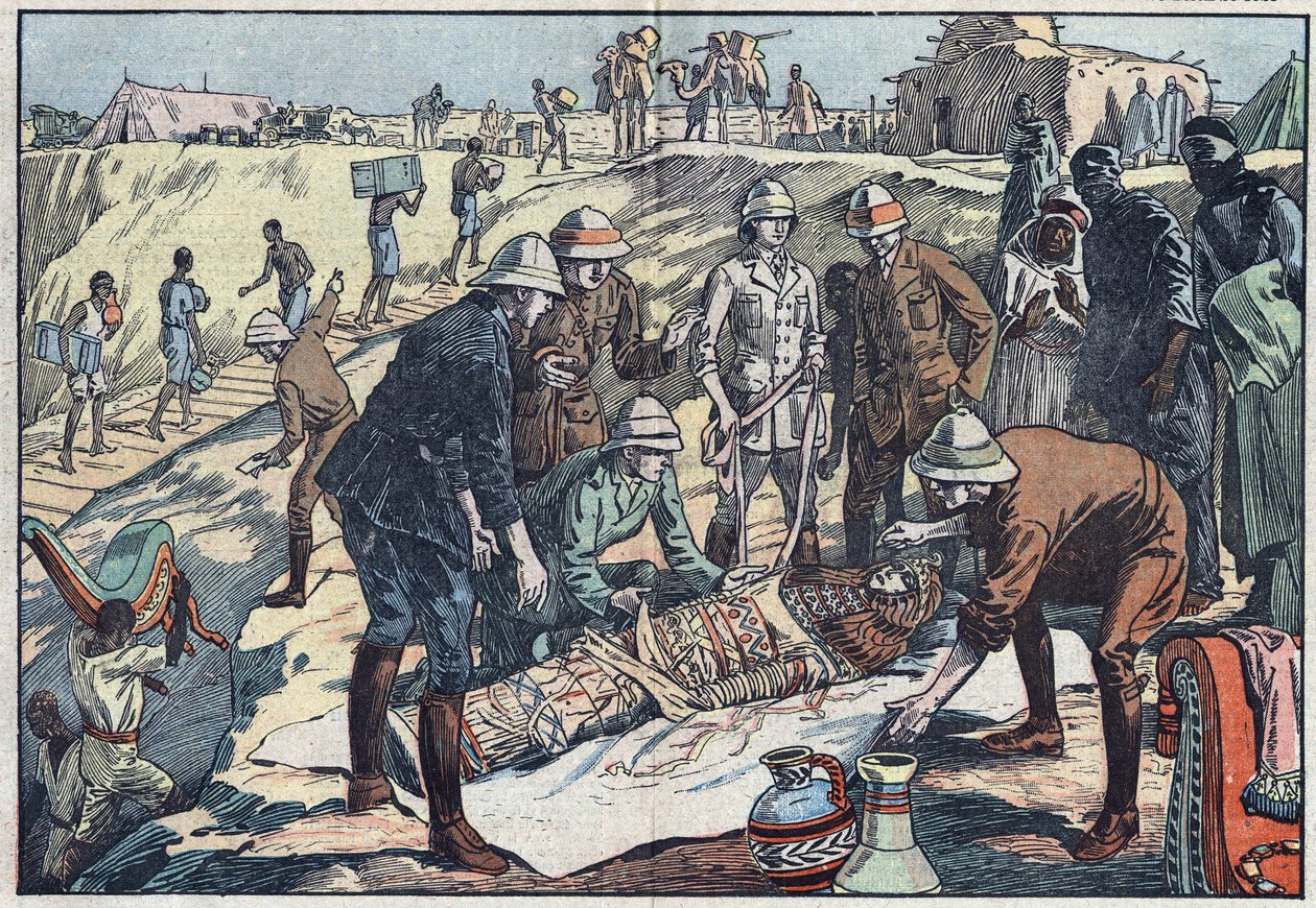 Angielska misja na zlecenie hrabiego Byrona de Proroka (1896-1954), archeologa, odkryła grób Tin-Hahan w Hoggar. Ilustracja Damblans. W „Le Pelerin” z 20 grudnia 1925 r. autorstwa Eugene Damblans
