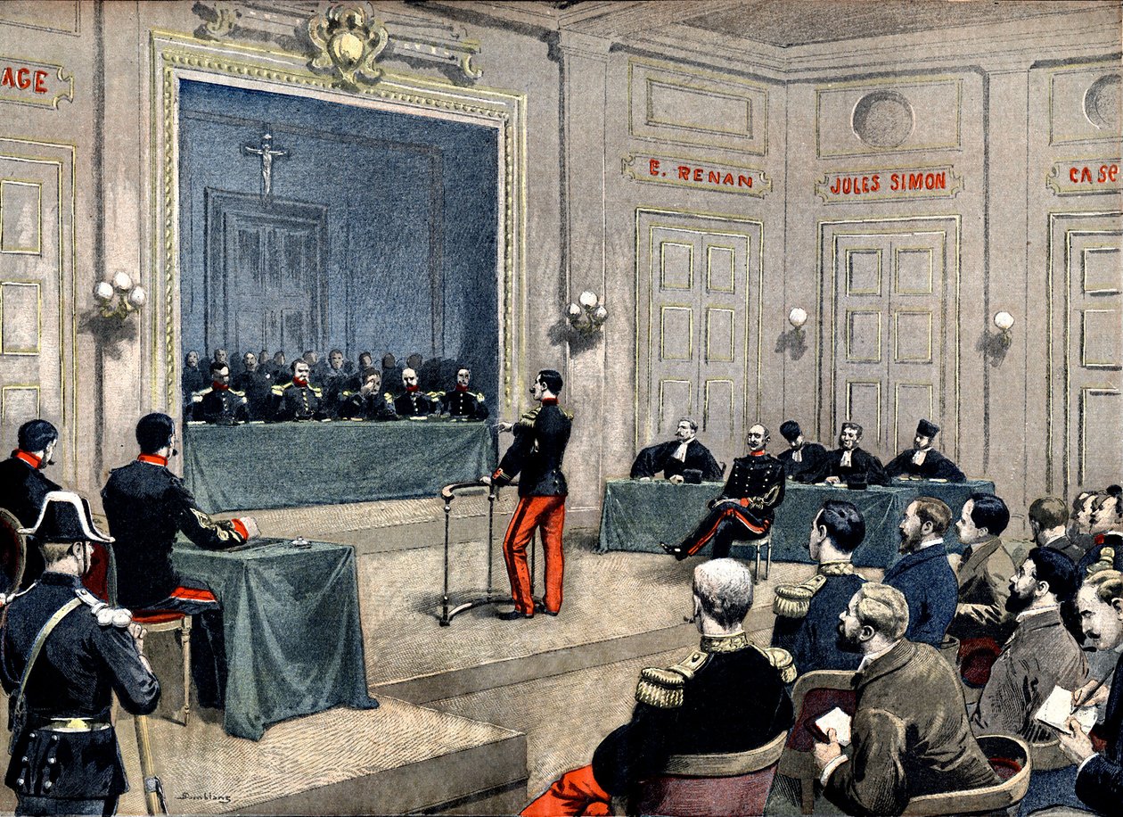 Kapitan Alfred Dreyfus przed Radą Wojenną autorstwa Eugene Damblans