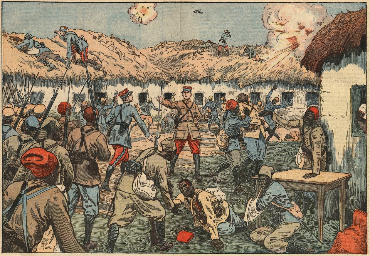 Oddziały kolonialne odblokowały placówkę Aoulay (Aoulai) w Maroku pod dowództwem kapitana Duboina. Ilustracja Damblans. W „”Le Pelerin”” z 7 czerwca autorstwa Eugene Damblans
