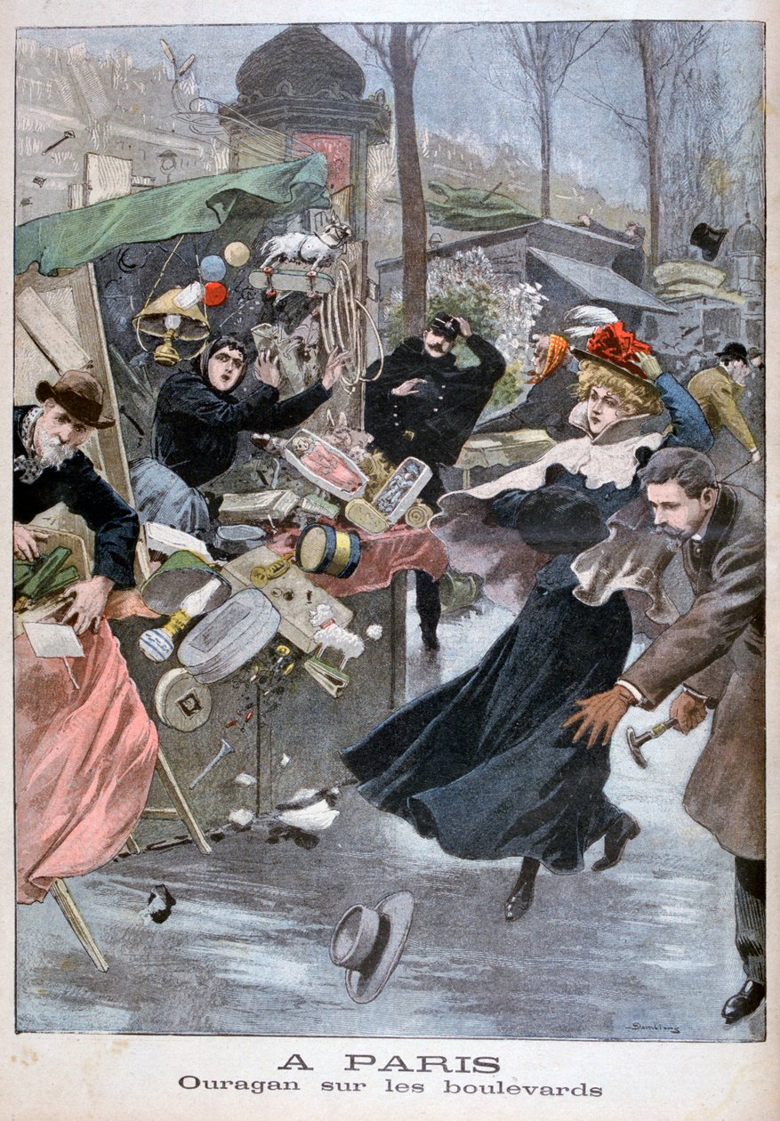 Huragan na bulwarach, Paryż, 1900 autorstwa Eugene Damblans
