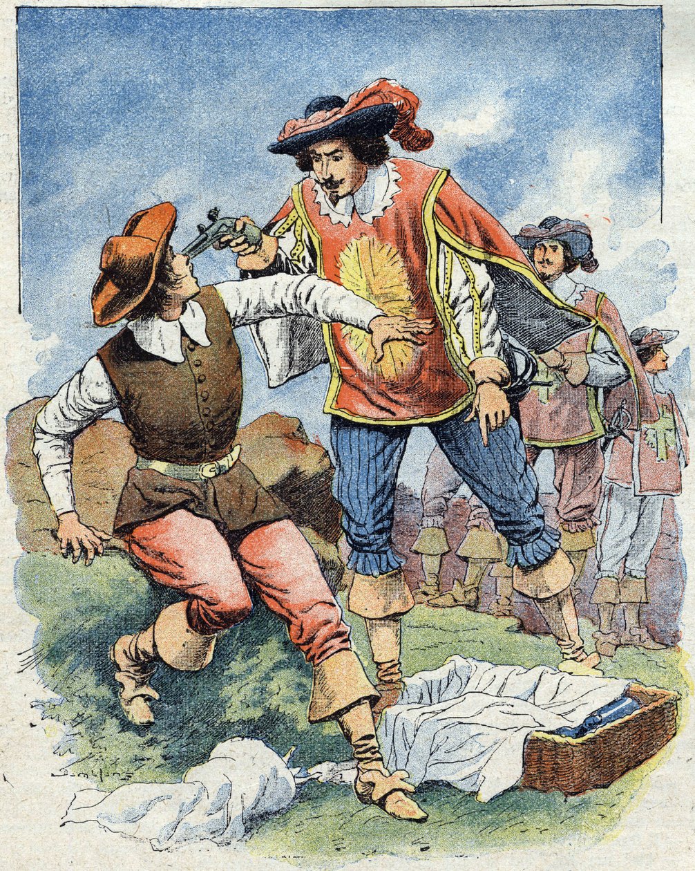 Ilustracja do "Les Trois Mousquetaires" (Trzej muszkieterowie) autorstwa Eugene Damblans