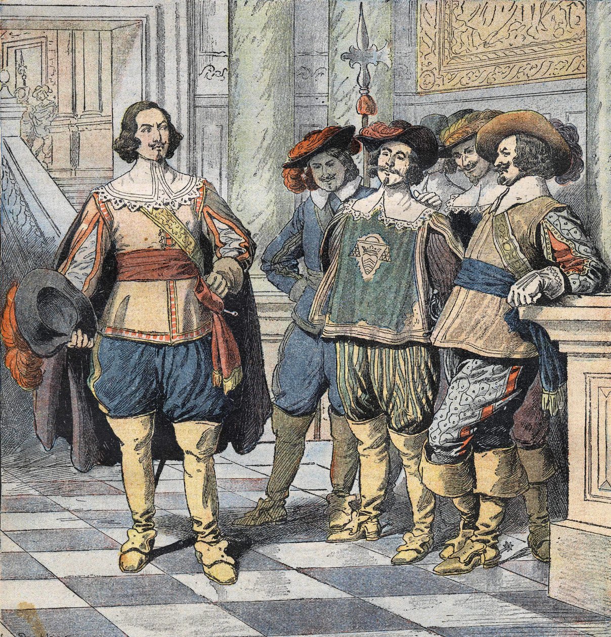 Ilustracja do "Les Trois Mousquetaires" (Trzej muszkieterowie), początek XX wieku (rycina) autorstwa Eugene Damblans