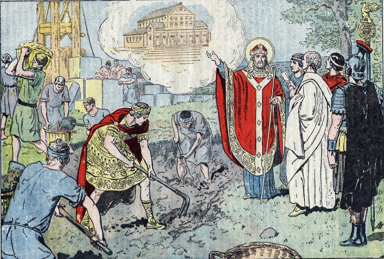 Cesarz rzymski Konstantyn I (272-337), po chrzcie przez papieża św. Sylwestra, postanowił wybudować na Lateranie Bazylikę Najświętszego Zbawiciela (dziś św. Jana z Laterano, San Giovanni in Laterano), którą konsekrowano w 324 r. wziął dwanaście koszy autorstwa Eugene Damblans