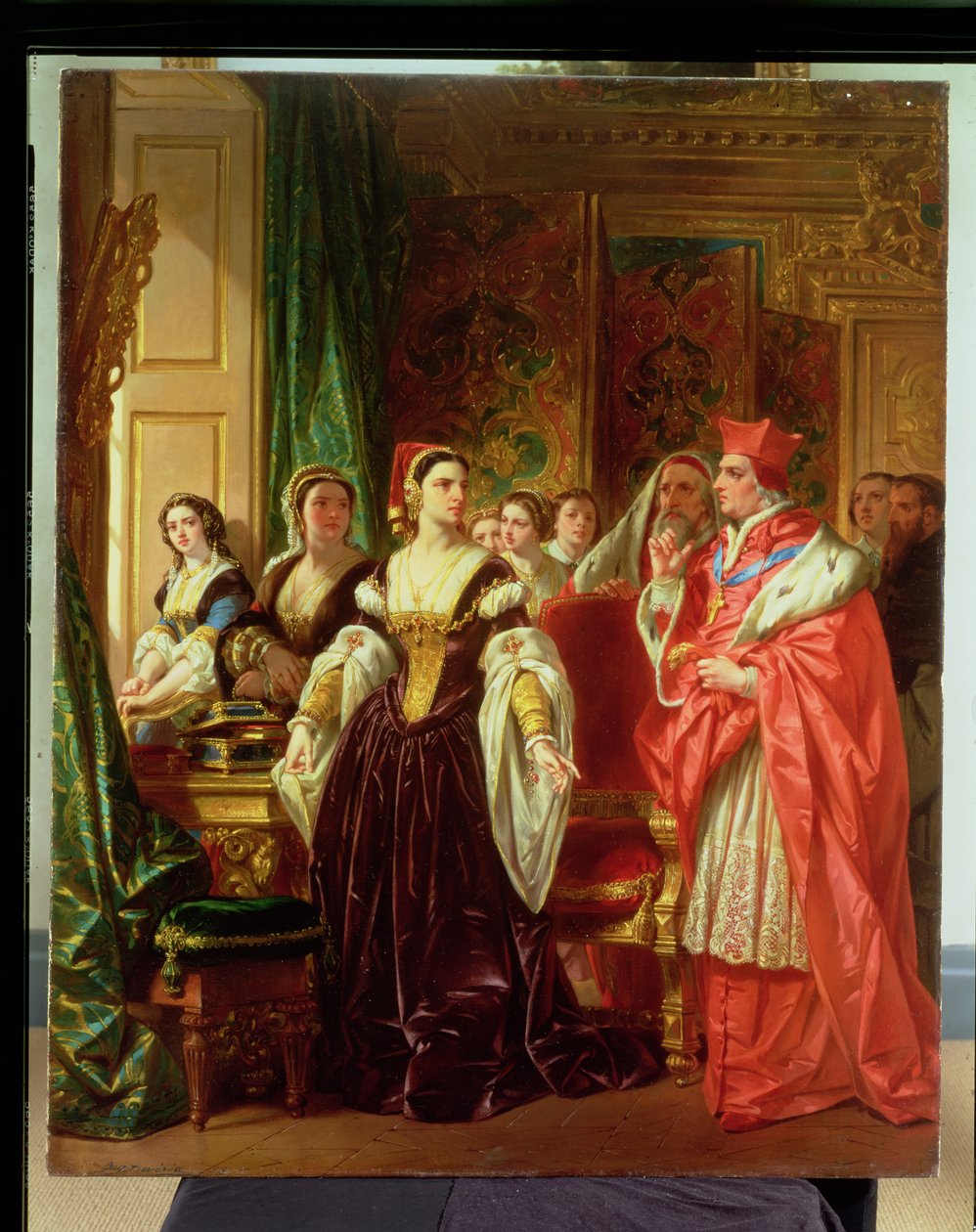 Scena z Henryka VIII Szekspira; Kardynał Wolsey i Katarzyna Aragońska, 1858 autorstwa Eugene Deveria