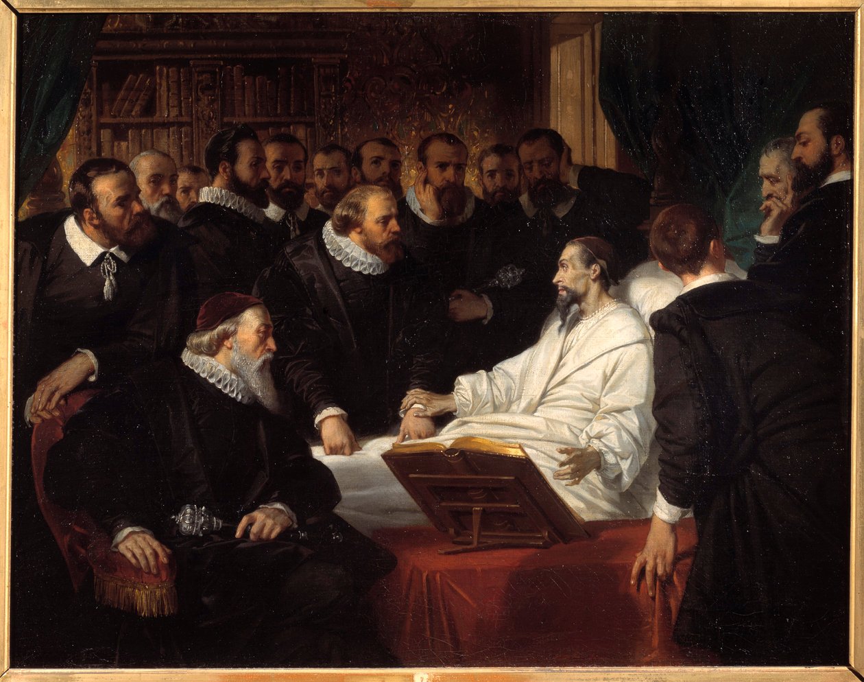 Śmierć Jeana Calvina (1509-1564) Religijny obraz reformatora Eugene Deveria (1808-1865) 1835 Noyon, Musee Calvin autorstwa Eugene Deveria