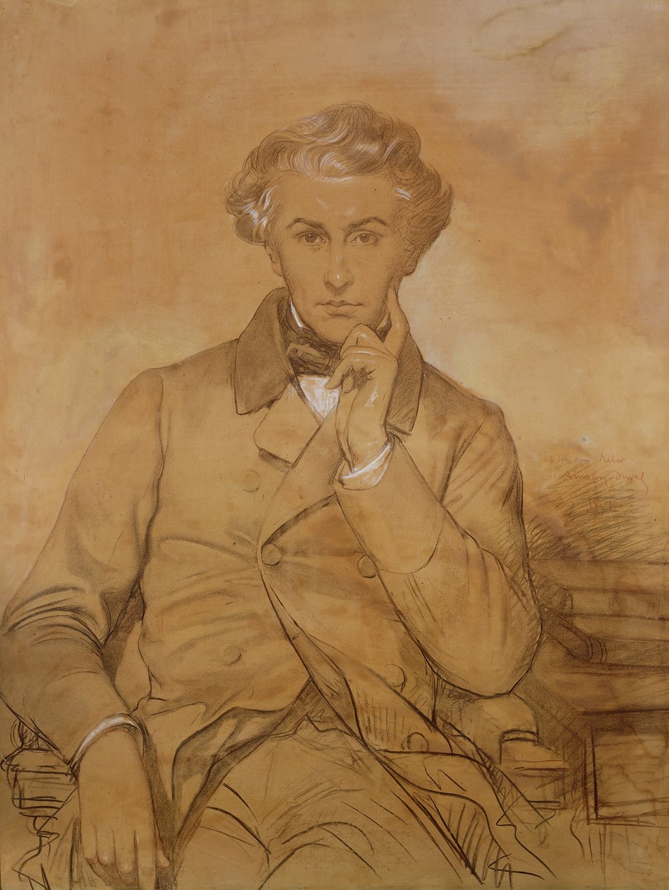 Portret Henri Rebera (1807-80) (ołówek i biała kreda na papierze) autorstwa Eugene Emmanuel Amaury Duval