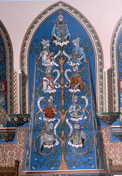 „Król Artur i Rycerze Okrągłego Stołu”, projekt fresku dla Chateau de Pierrefonds (kolor litho) autorstwa Eugene Emmanuel Viollet le Duc