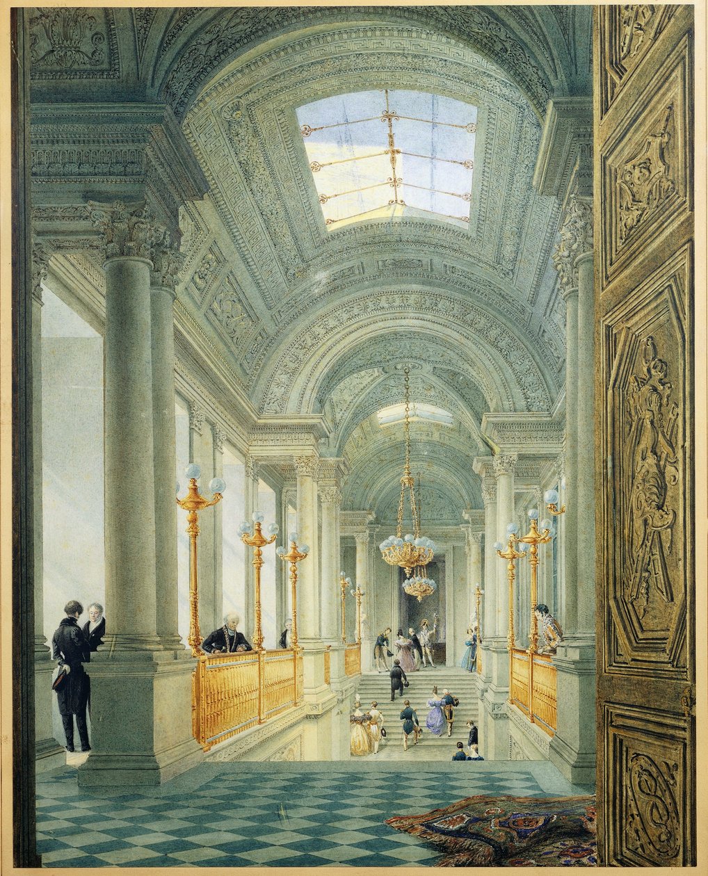 Paryż. Wielkie schody w pałacu Tuileries, autorstwa Eugene Viollet Le Duc, ok. 1840 r., akwarela autorstwa Eugene Emmanuel Viollet le Duc