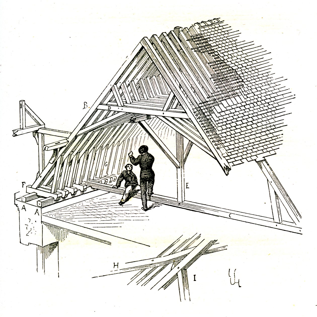 Viollet-Le-Duc pokazuje dwie postacie studiujące ramkę autorstwa Eugene Emmanuel Viollet le Duc