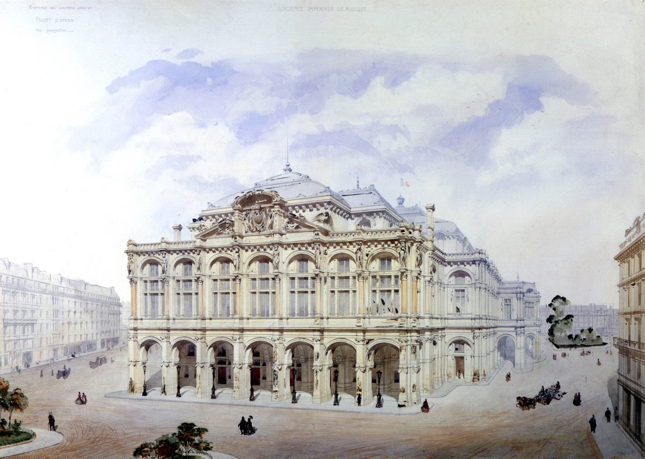 Opera Garnier w Paryżu w 1850 roku Eugeniusza Viollet-le-Duc (Viollet le Duc) (1814-1879) autorstwa Eugene Emmanuel Viollet le Duc