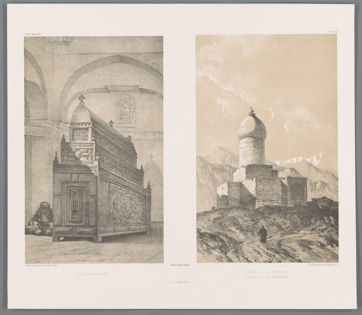 Graftombe van Esther w Mordechai Cenotaf Estery (tytuł na obiekcie) Pomnik wzniesiony ku pamięci Estery i Mardocheusza (tytuł na obiekcie) Hamadan (tytuł na obiekcie) Perzische landschappen (tytuł serii) Współczesna Persja (tytuł serii) autorstwa Eugene Flandin