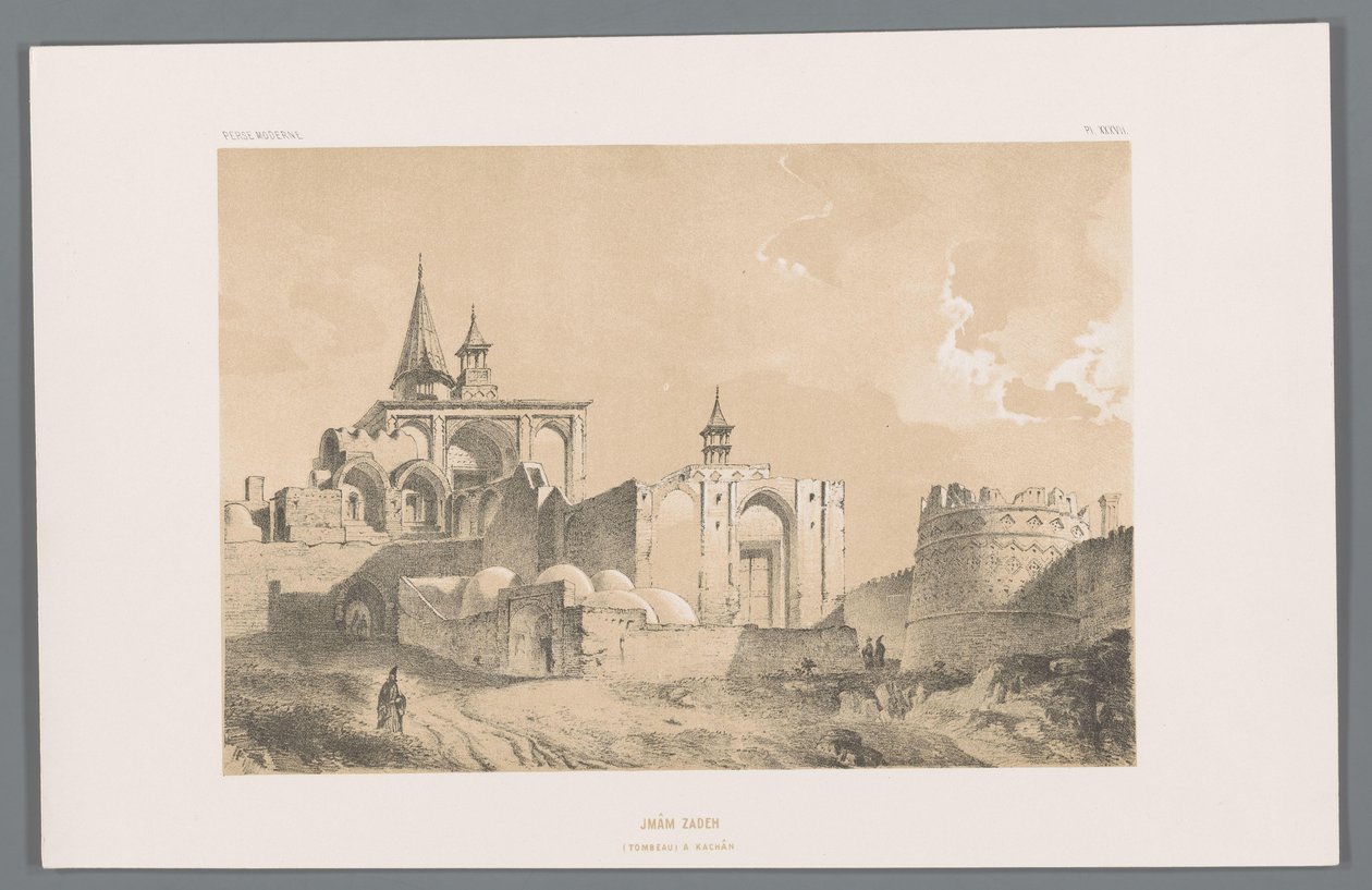Grobowiec Imamzadeh w Kashan Imâm zadeh (tombeau a Kachân) (tytuł na obiekcie) Perskie pejzaże (tytuł serii) Perse modern (tytuł serii) autorstwa Eugene Flandin
