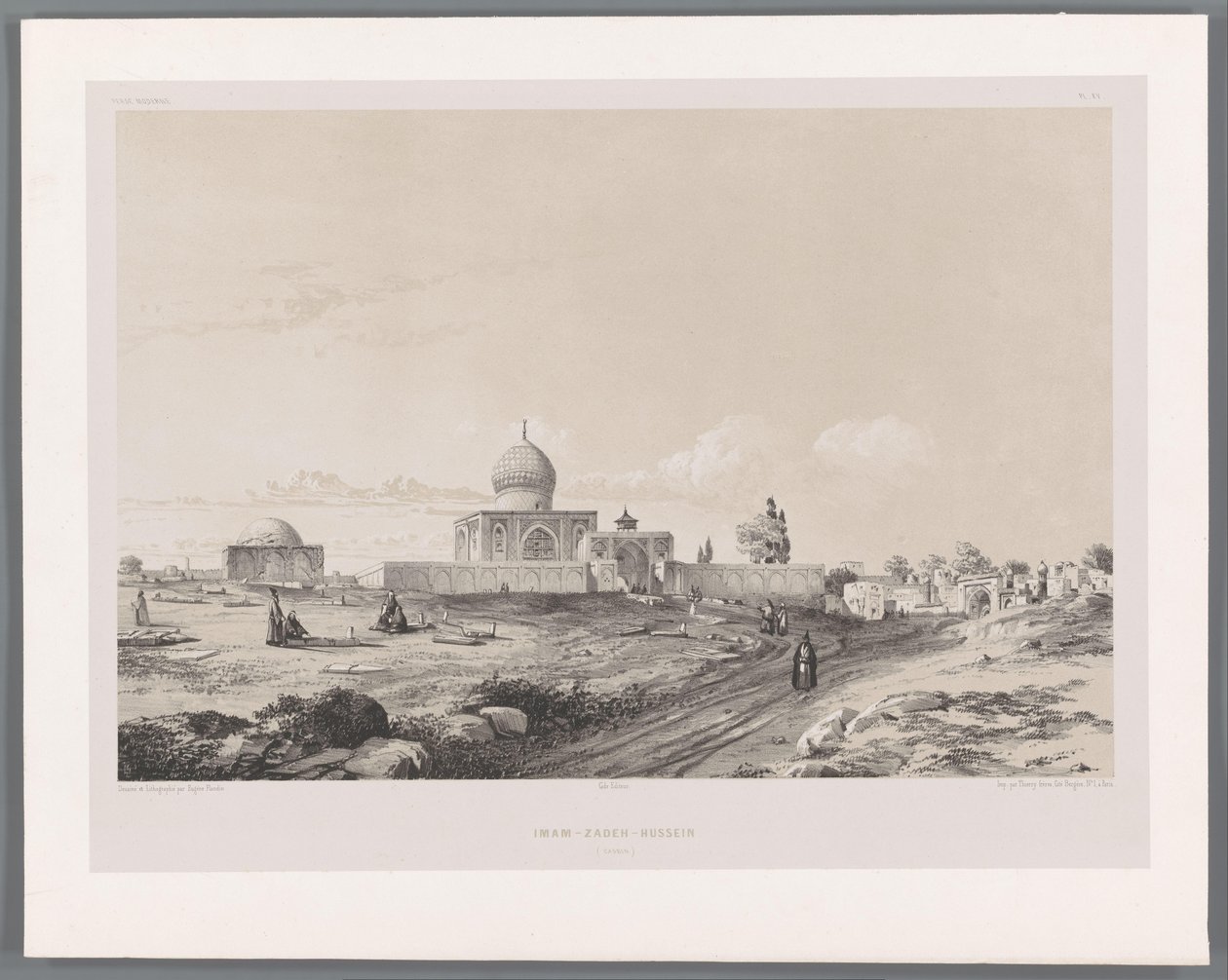 Imamzadeh Husseina w Qazvin Imam-Zadeh-Hussein (Casbin) (tytuł na obiekcie) Perskie pejzaże (tytuł serii) Perse modern (tytuł serii) autorstwa Eugene Flandin