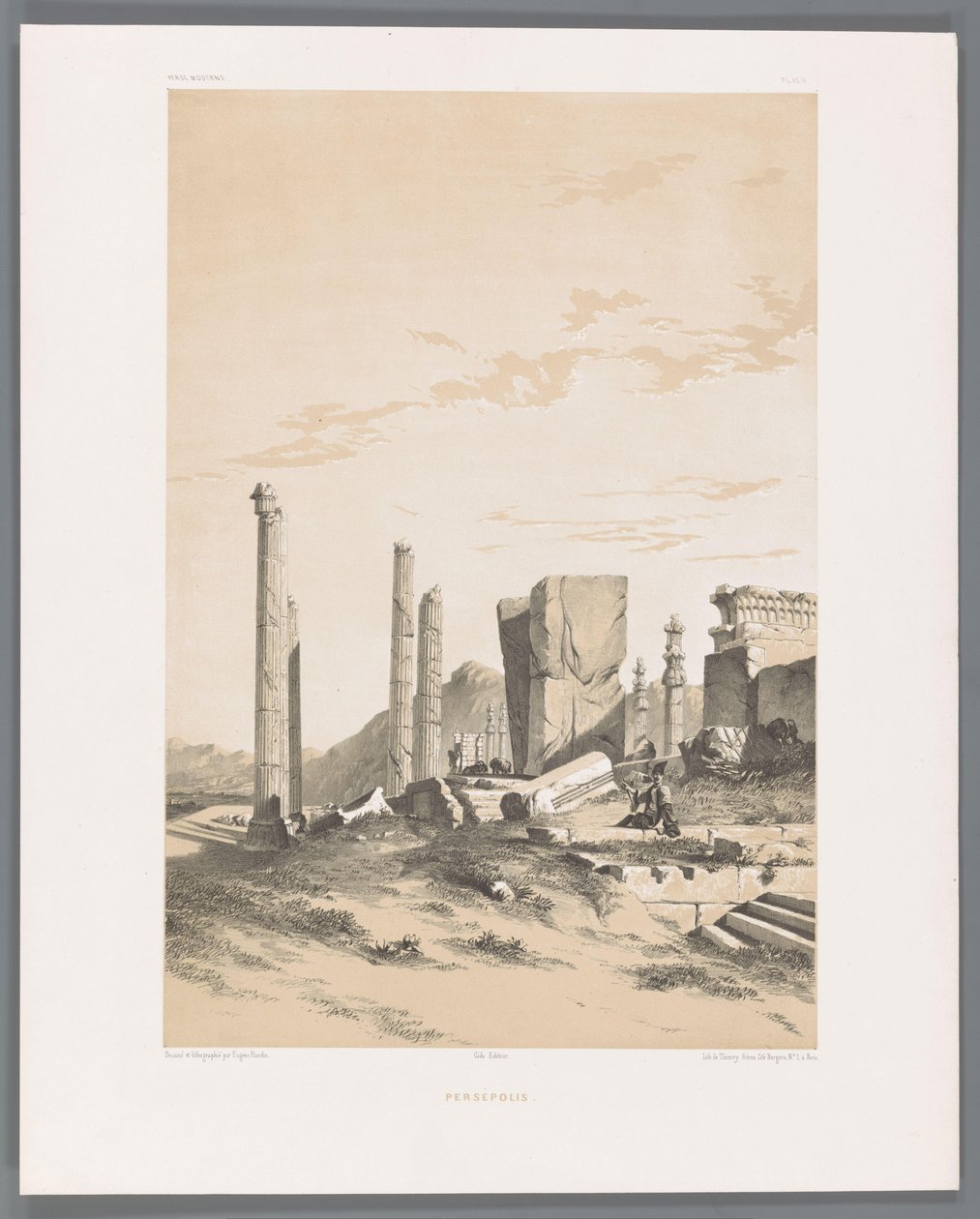 Ruiny Persepolis Persepolis (tytuł na obiekcie) Perskie pejzaże (tytuł serii) Perse modern (tytuł serii) autorstwa Eugene Flandin