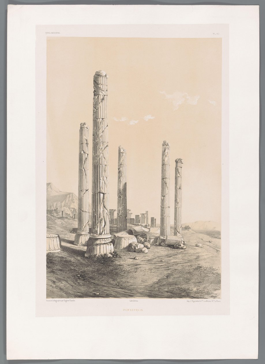 Ruiny Persepolis Persepolis (tytuł na obiekcie) Perskie pejzaże (tytuł serii) Perse modern (tytuł serii) autorstwa Eugene Flandin